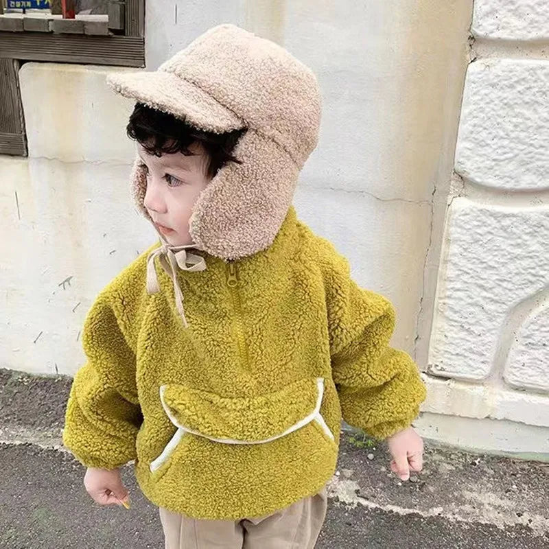 New Children's Lamb Velvet Embroidered Pullover Jacket