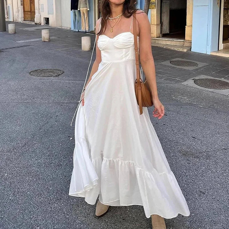 Temperament Elegant Versatile Solid Color High Waist Suspender Dress