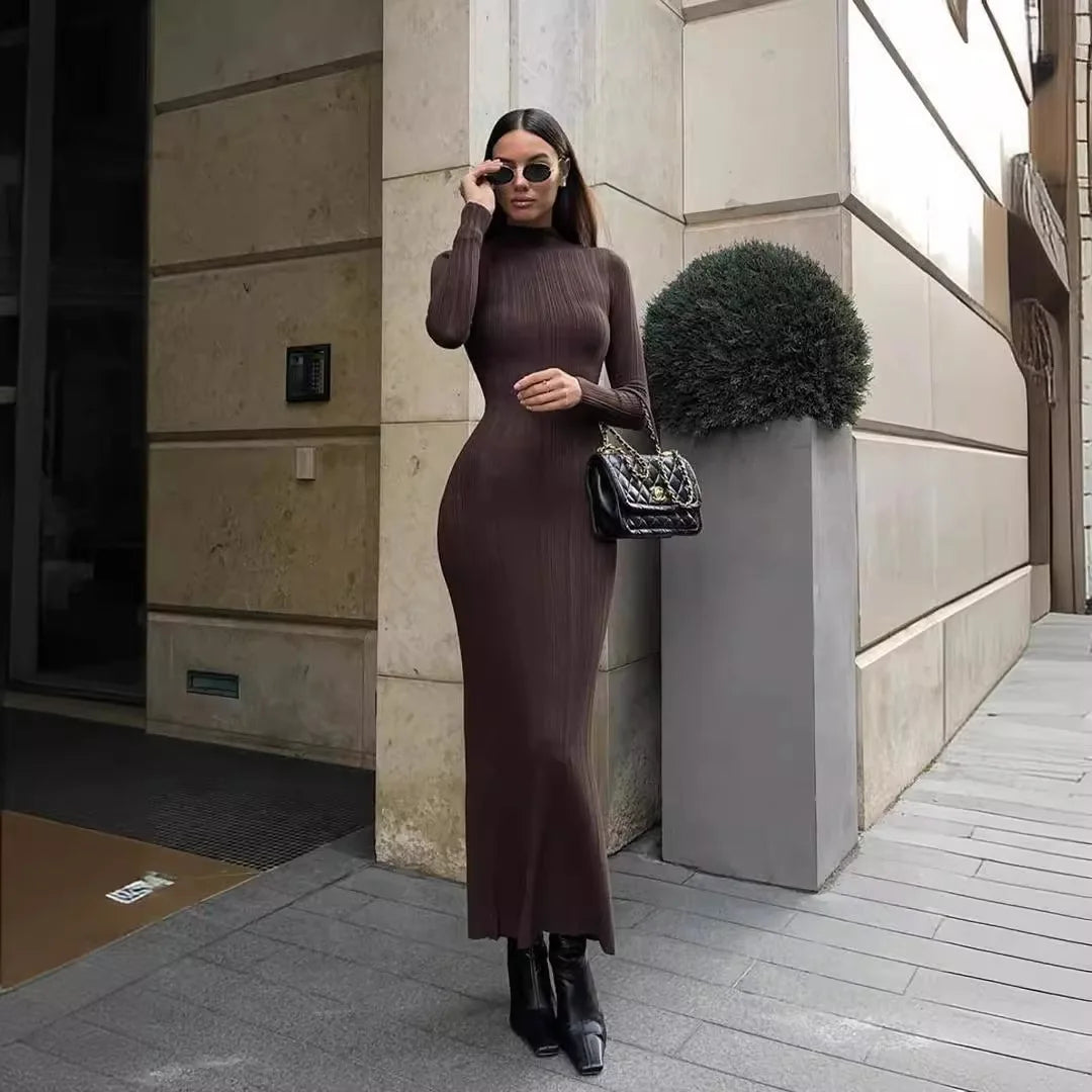 Women Elegant Long Sleeve Knitted Maxi Dress