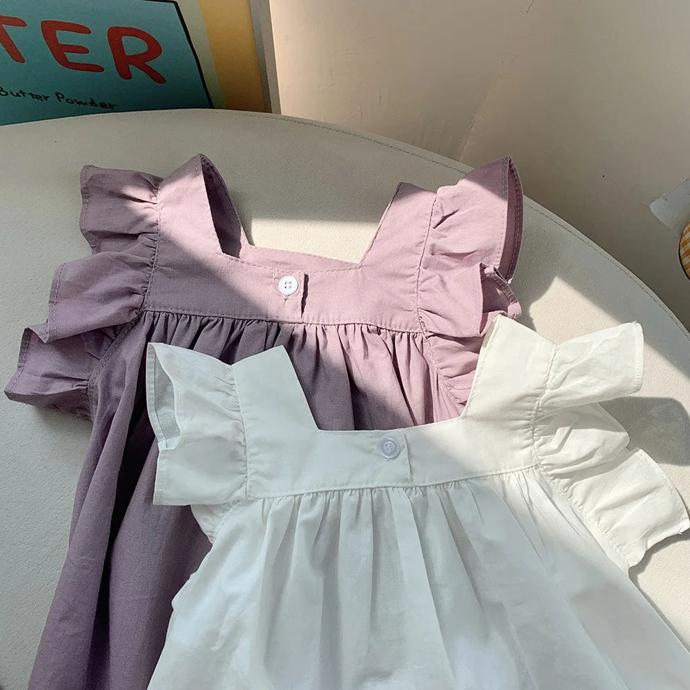 Children's Ruffle Edge White Dress