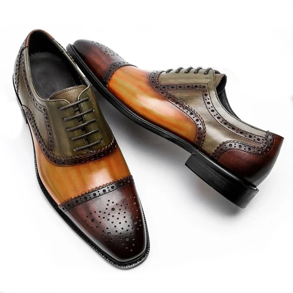 Mens Color Block Genuine Leather Formal Oxford Shoes
