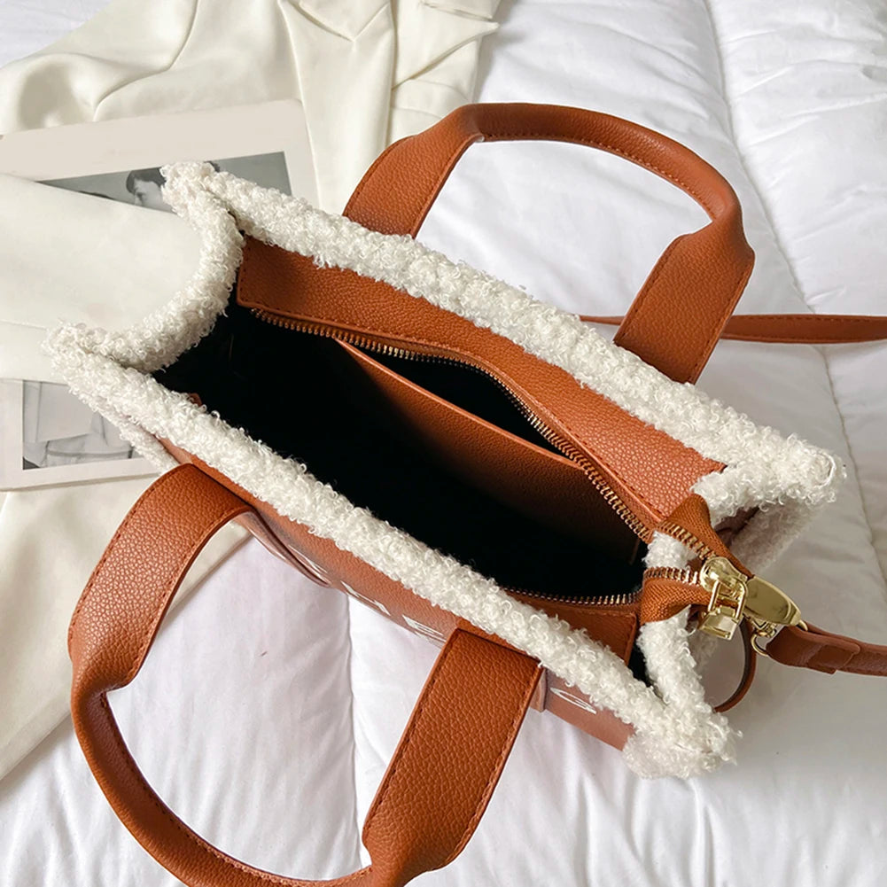Winter Weiche Lammwolle Taschen PU Leder Die Tragetaschen