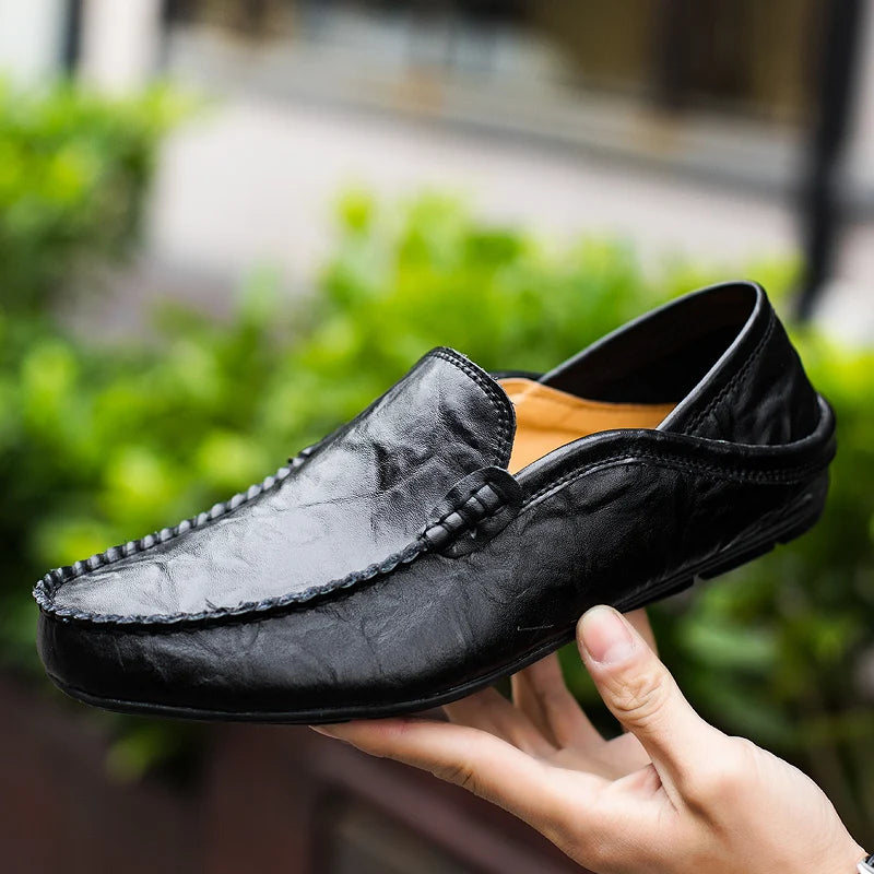 Men Casual Leather Moccasins Breathable Slip on Boat Shoes