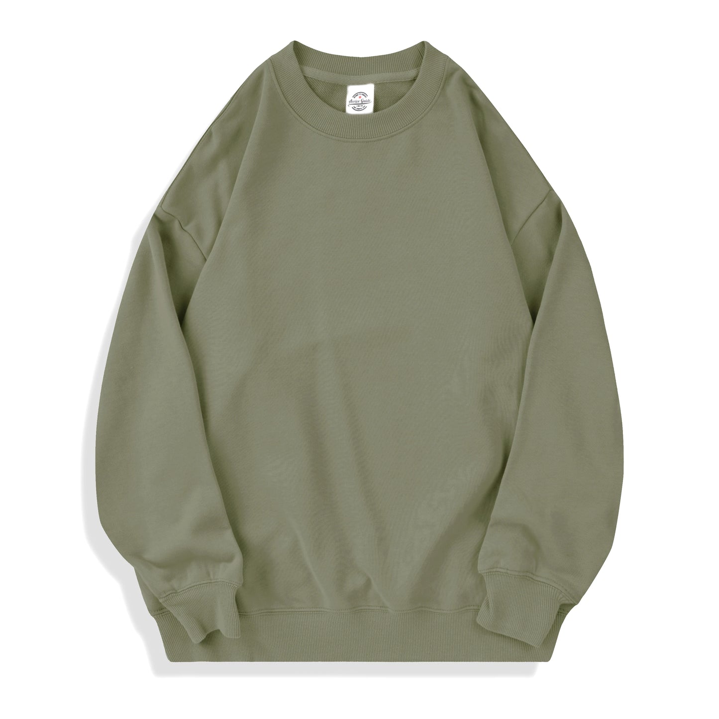 350g 100% Men Cotton Crew Neck Sweatshirts Solid Beige