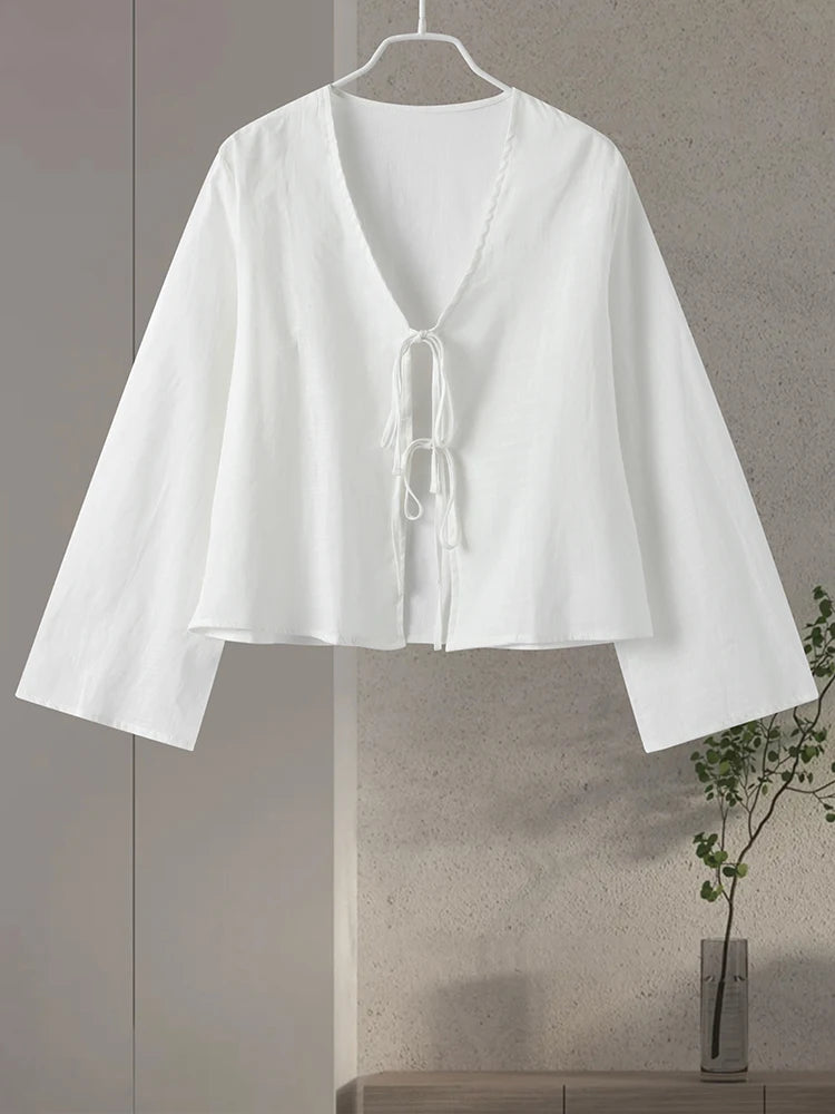Women Hollow Out V Neck Long Sleeve T-shirt