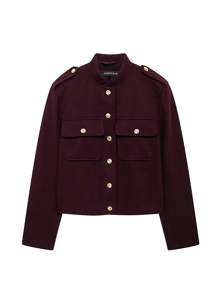 New Winter Women's Fashion Burgundy Street Jacket