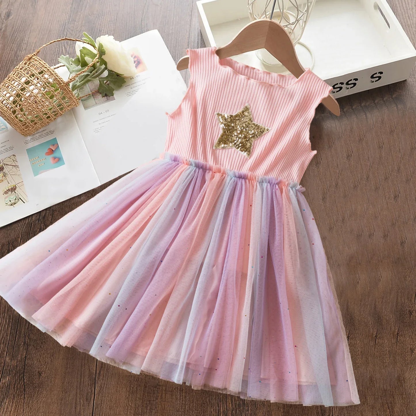 Girls Ruffles Tulle Casual Layered Dresses