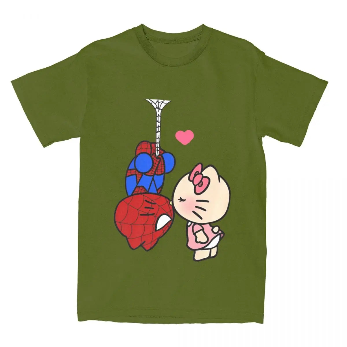 Sanrio Hello Kitty Cartoon Spiderman T Shirt Couple  Pure Cotton T Shirts Summer