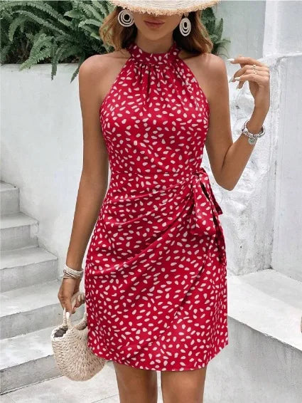 Elegant Sexy Sleeveless Neck-mounted Mini Dress