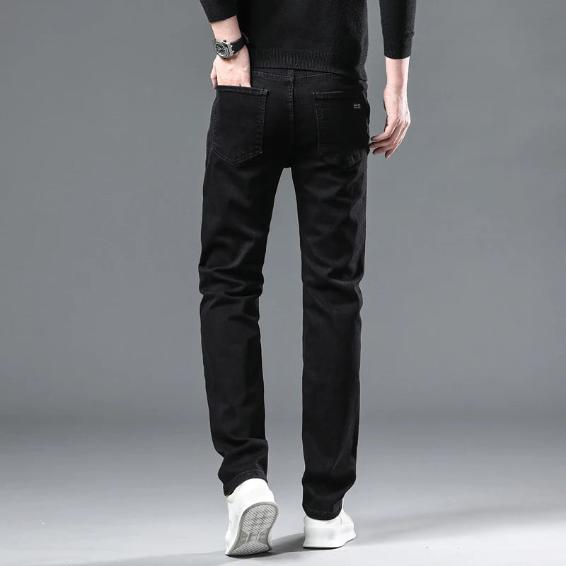 Autumn Black Men Business Casual Stretch Classic Denim Pants