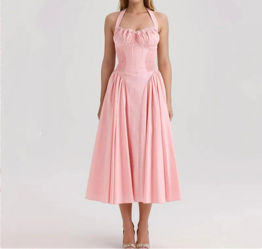 Sexy Pink Corset Style Bow Halter Dress