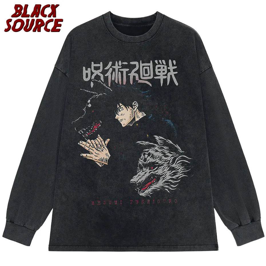 Männer Harajuku Schwarz Gewaschen T-Shirt Hip Hop Streetwear