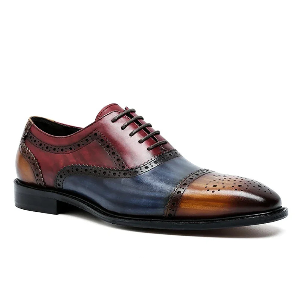 Mens Color Block Genuine Leather Formal Oxford Shoes